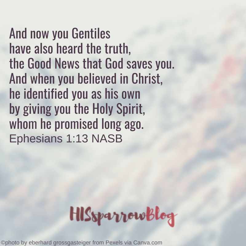 And now you Gentiles have also heard the truth, the Good News that God saves you. And when you believed in Christ, he identified you as his own by giving you the Holy Spirit, whom he promised long ago. Ephesians 1:13 NASB | HISsparrowBlog