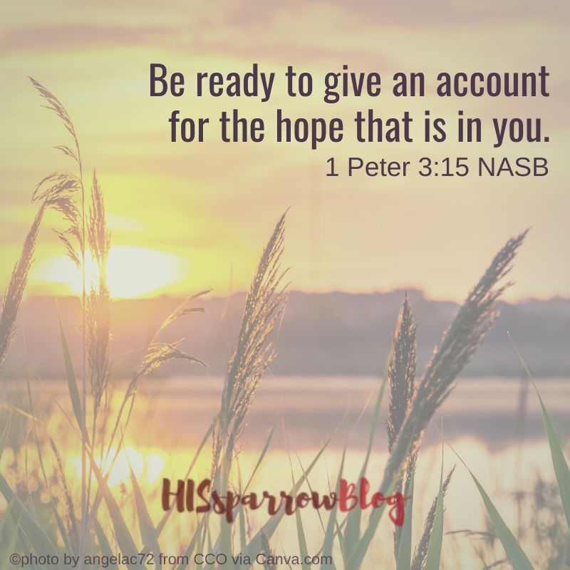 Be ready to give an account for the hope that is in you. 1 Peter 3:15 NASB