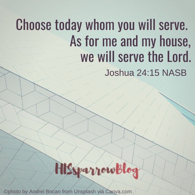 Choose today whom you will serve. As for me and my house, we will serve the Lord. Joshua 24:15 NASB