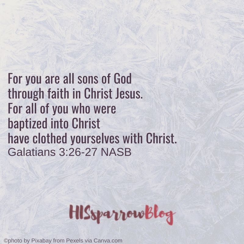 For you are all sons of God through faith in Christ Jesus. For all of you who were baptized into Christ have clothed yourselves with Christ. Galatians 3:26-27 NASB | HISsparrowBlog | christian living