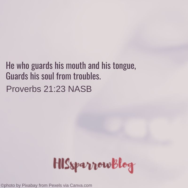 He who guards his mouth and his tongue, Guards his soul from troubles. Proverbs 21:23 NASB | HISsparrowBlog 