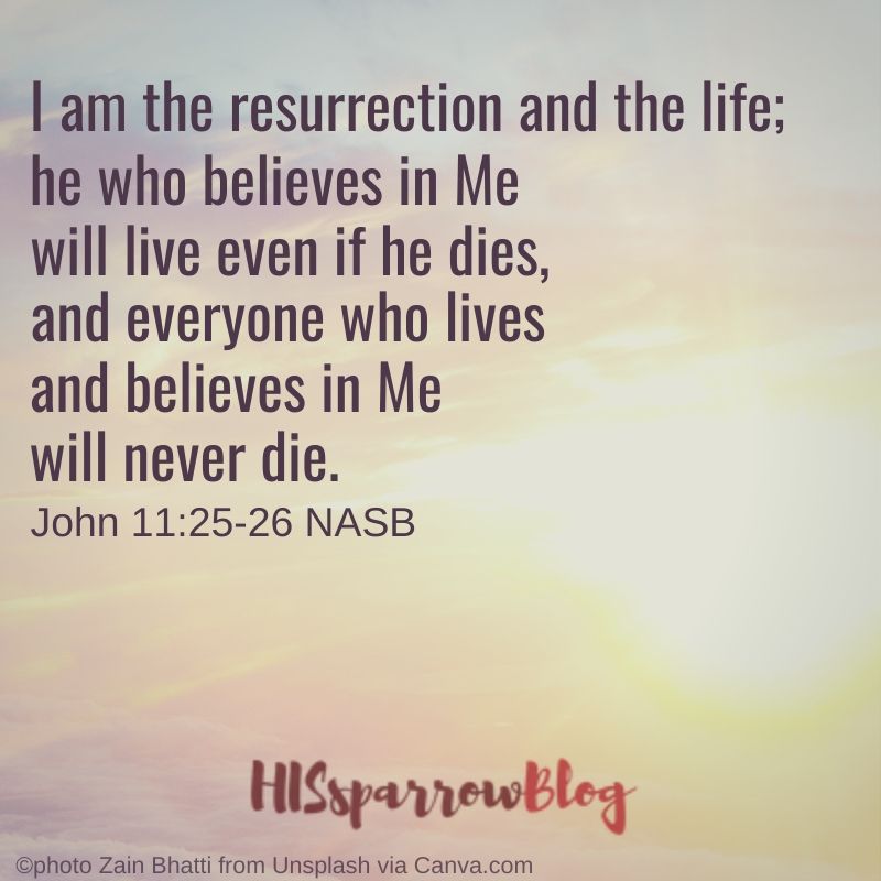 I am the resurrection and the life; he who believes in Me will live even if he dies, and everyone who lives and believes in Me will never die. John 11:25-26 NASB