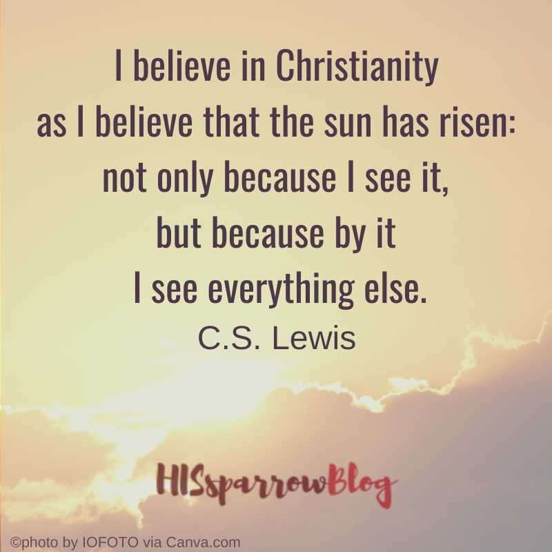 I believe in Christianity as I believe that the sun has risen_ not only because I see it, but because by it I see everything else. C.S. Lewis