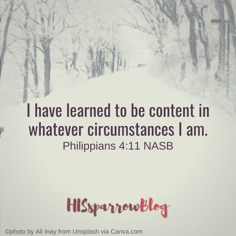 I have learned to be content in whatever circumstances I am. Philippians 4:11 NASB