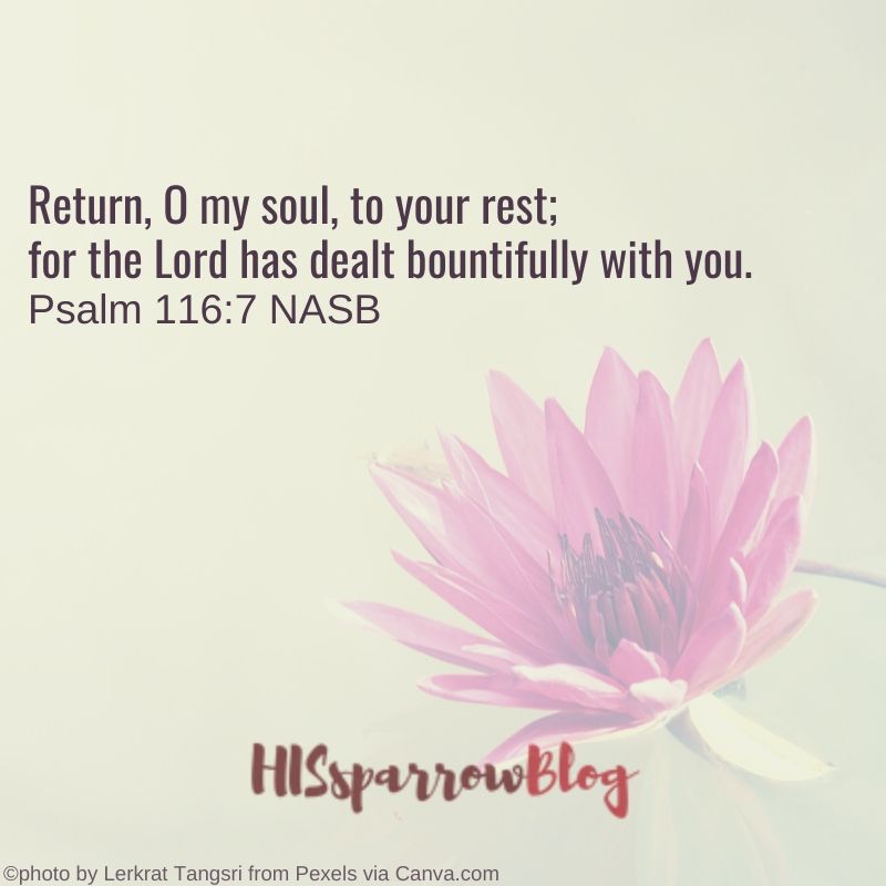 Return, O my soul, to your rest; for the Lord has dealt bountifully with you. Psalm 116_7 NASB _ HISsparrowBlog _ christian living