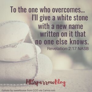 To the one who overcomes... I'll give a white stone with a new name written on it that no one else knows. Revelation 2:17 NASB | HISsparrowBlog