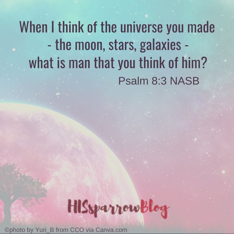 When I think of the vast universe - the moon and stars you made, what is man that you think of him? Psalm 8:3 NASB