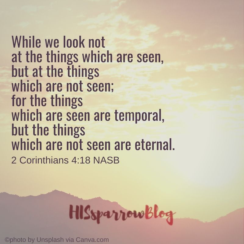While we look not at the things which are seen, but at the things which are not seen; for the things which are seen are temporal, but the things which are not seen are eternal. 2 Corinthians 4:18 NASB | HISsparrowBlog 