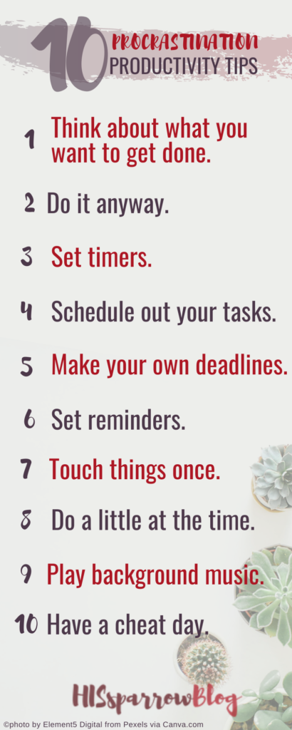 10 Effective Productivity Tips for Procrastination graphic | HISsparrowBlog