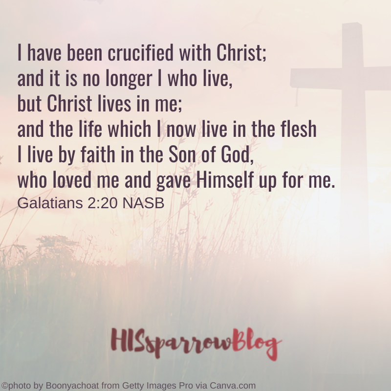 I have been crucified with Christ; and it is no longer I who live, but Christ lives in me; and the life which I now live in the flesh I live by faith in the Son of God, who loved me and gave Himself up for me. Galatians 2:20 NASB | HISsparrowBlog