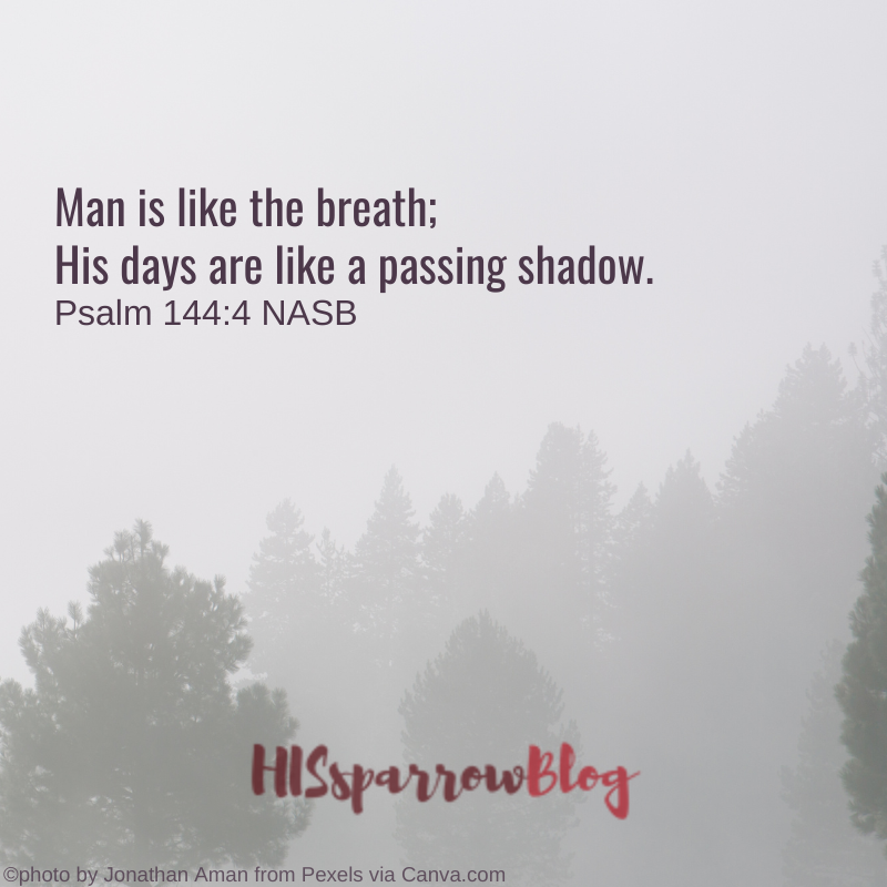 Man is like the breath; His days are like a passing shadow. Psalm 144:4 NASB | HISsparrowBlog