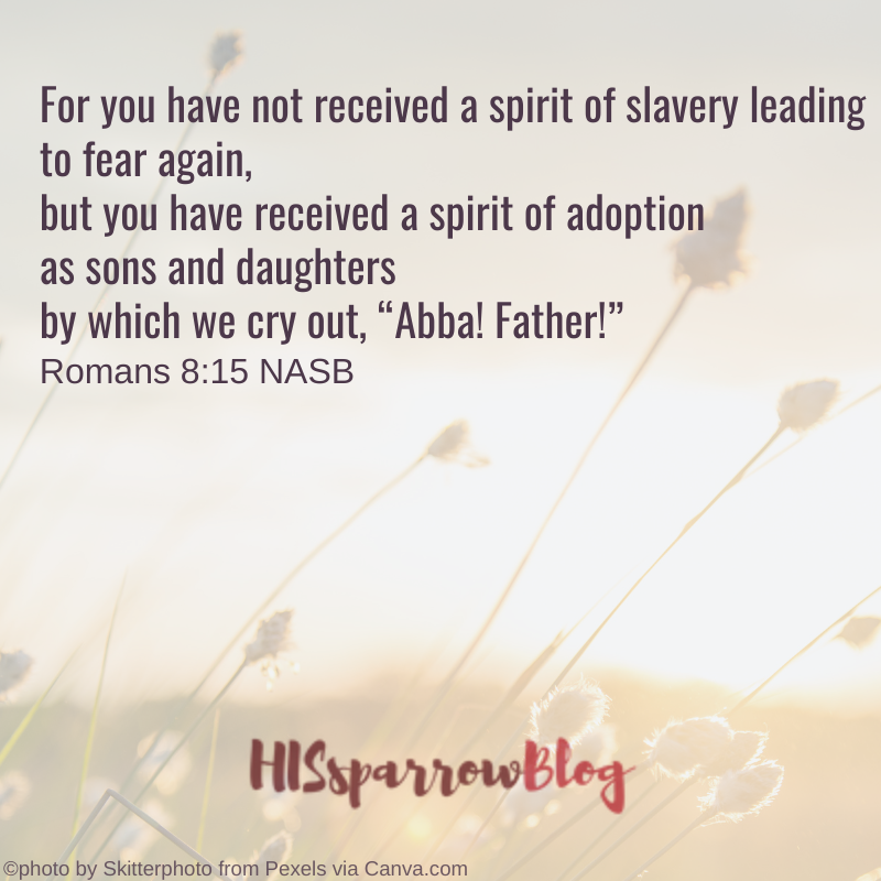 For you have not received a spirit of slavery leading to fear again, but you have received a spirit of adoption as sons and daughters by which we cry out, “Abba! Father!” Romans 8:15 NASB | HISsparrowBlog