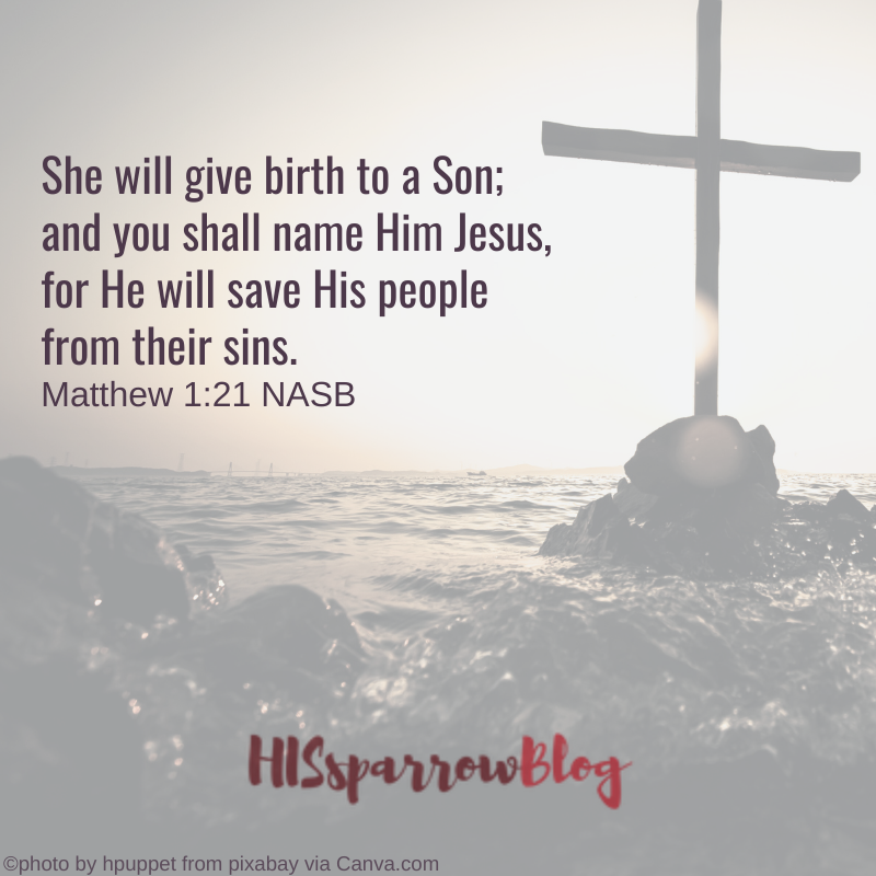 She will give birth to a Son; and you shall name Him Jesus, for He will save His people from their sins.” Matthew 1:21 NASB | HISsparrowBlog