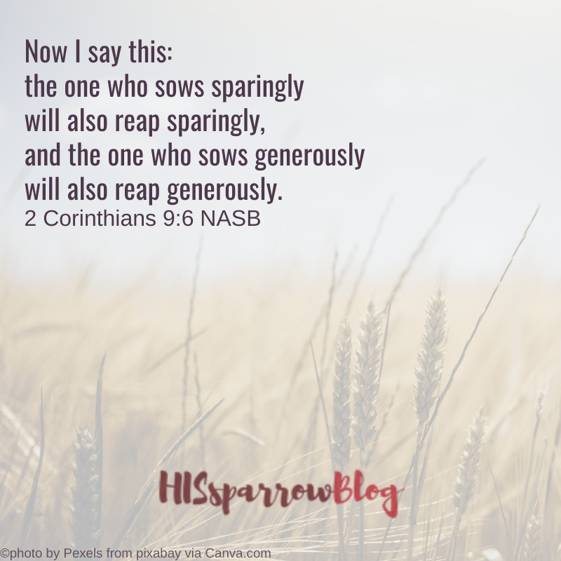 Now I say this: the one who sows sparingly will also reap sparingly, and the one who sows generously will also reap generously. 2 Corinthians 9:6 NASB | HISsparrowBlog