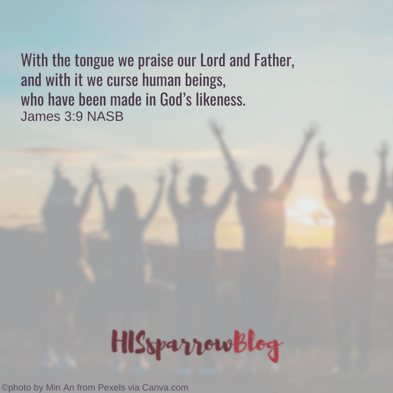 With the tongue we praise our Lord and Father, and with it we curse human beings, who have been made in God’s likeness. James 3:9 NASB | HISsparrowBlog