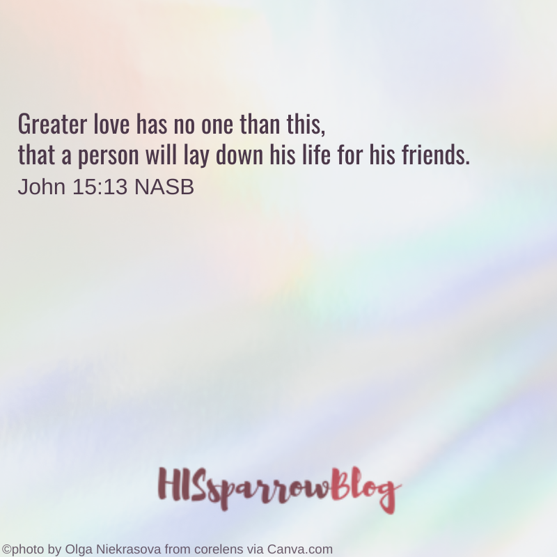 Greater love has no one than this, that a person will lay down his life for his friends. John 15:13 NASB | HISsparrowBlog