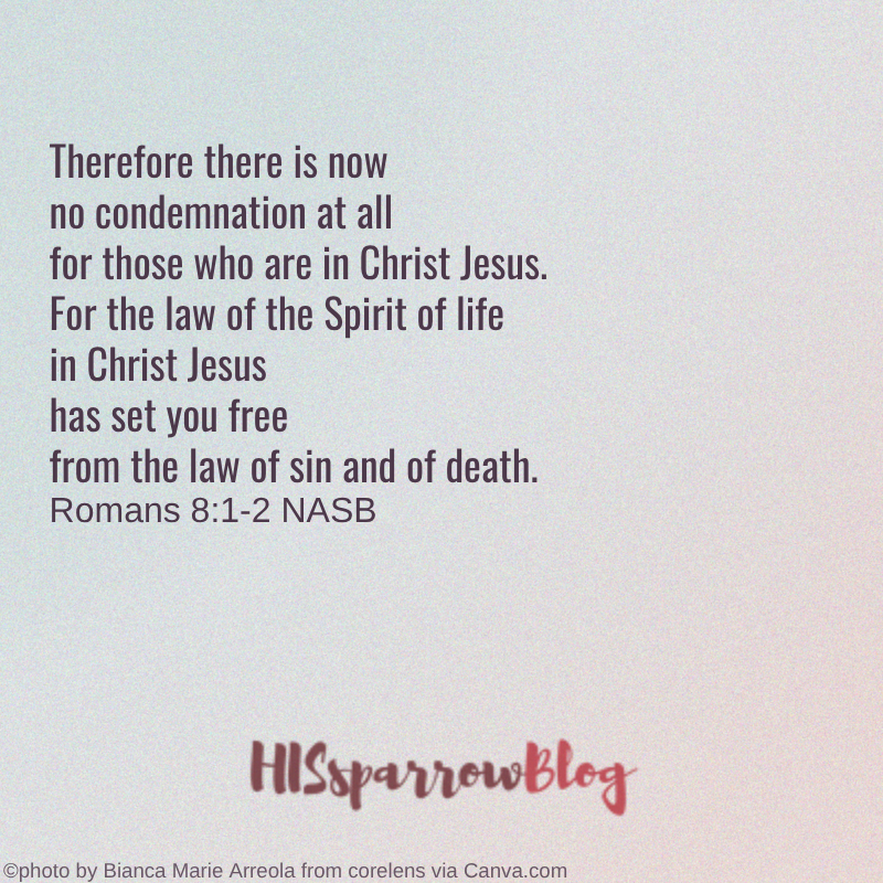 Therefore there is now no condemnation at all for those who are in Christ Jesus. For the law of the Spirit of life in Christ Jesus has set you free from the law of sin and of death. Romans 8:1-2 NASB | HISsparrowBlog